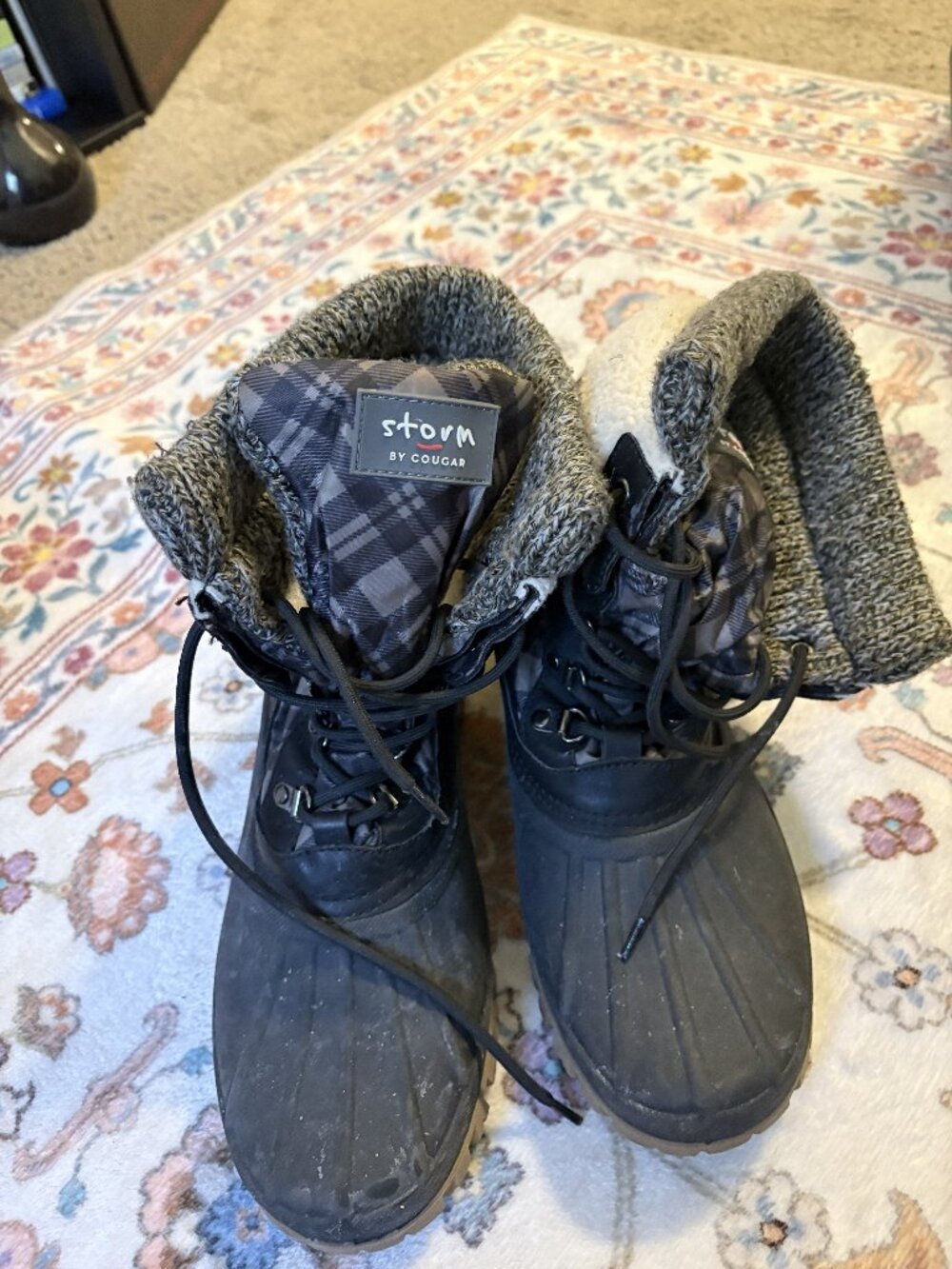 Storm by cougar Black Winter Lace-Up Boots with Cream Lining